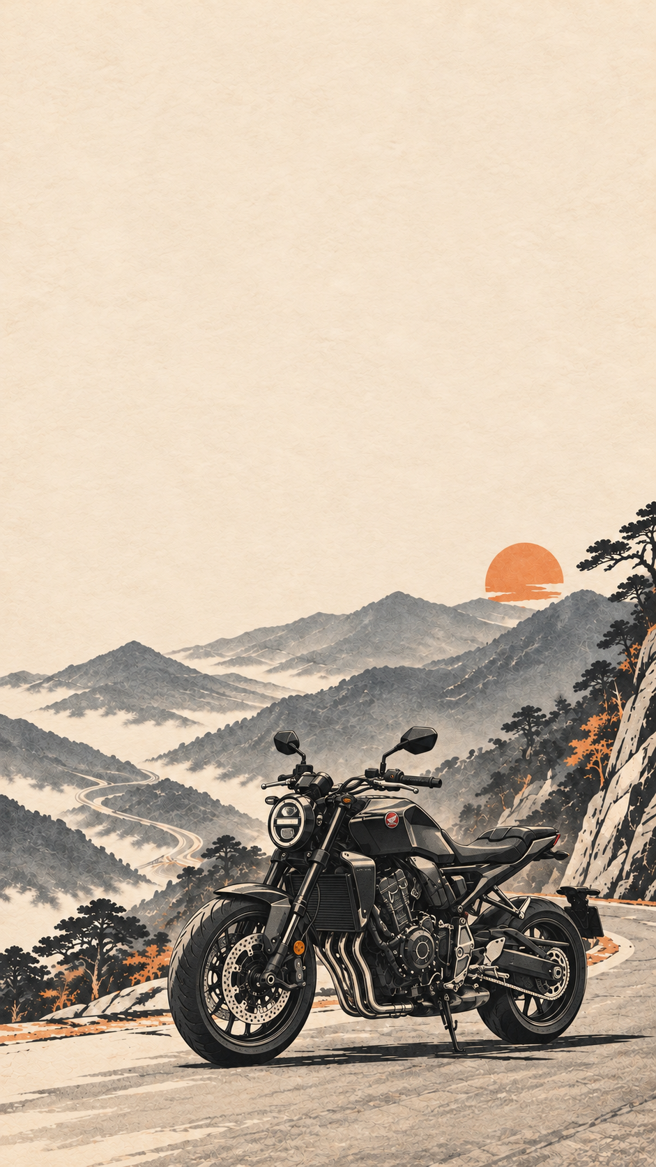 日式版畫風格的 Honda CB1000R 停在谷關山路